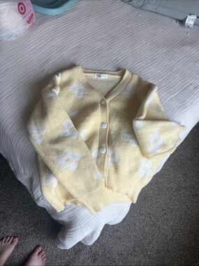 Angels Pale Yellow Floral Button-Front Cardigan